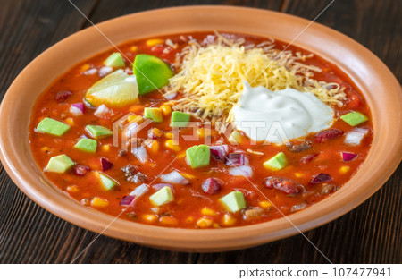 Bowl of taco soup 107477941