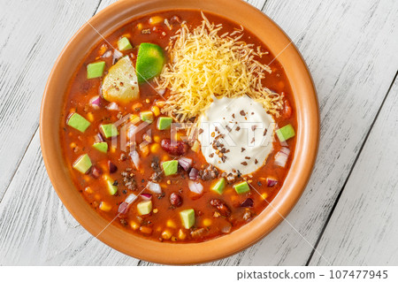 Bowl of taco soup Bowl of taco soup 107477945