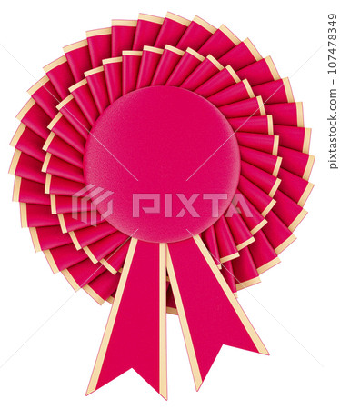 Winning award, rosette ribbon, award ribbon, prize, medal or badge with ribbons. 3D rendering Winning award, rosette ribbon, award ribbon, prize, medal or badge with ribbons. 3D rendering 107478349