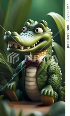 3D crocodile cartoon character design illustration  107478767