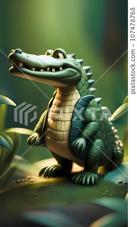3D crocodile cartoon character design illustration  107478768