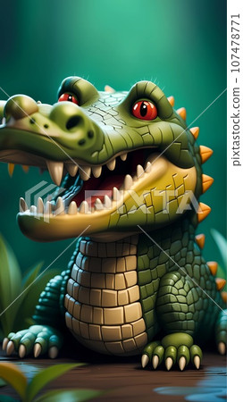 3D crocodile cartoon character design illustration  107478771
