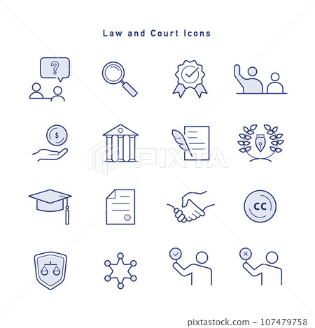 Set of icons related to law, lawyers, and trials 107479758