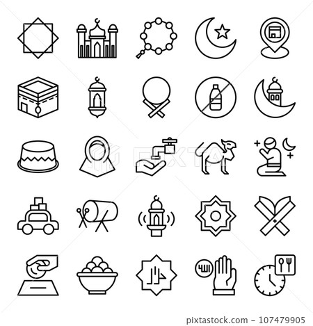 Ramadan outline icons set. The collection includes web design, application design, UI design, during Ramadan, Eid, and others. Ramadan outline icons set. The collection includes web design, application design, UI design, during Ramadan, Eid, and others. 107479905