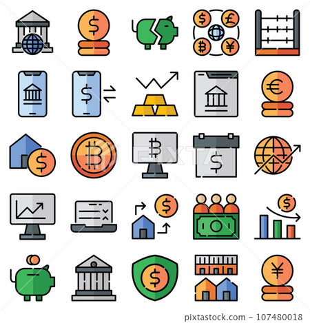 economy filled outline icons set. The collection includes of business developments, programing , web design,app design and more. 107480018