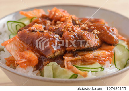 Bonito and kimchi gochujang bowl 107480155