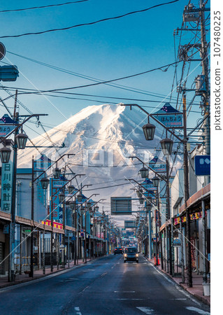 Mt. Fuji seen from Honmachi shopping street in - Stock