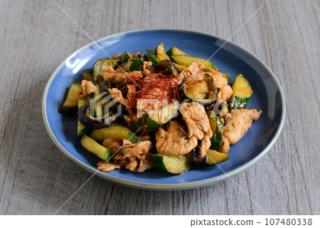 Stir-fried Eggplant, Cucumber and Pork with Spicy Miso Stir-fried Eggplant, Cucumber and Pork with Spicy Miso 107480338