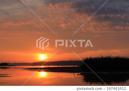 Morning glow reflected on the water surface 107481012