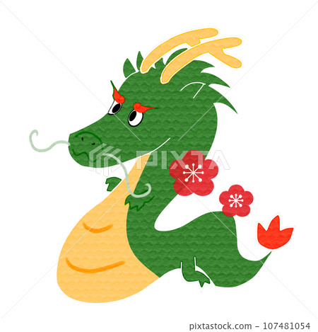 Hand drawn illustration of cute dragon with plum blossom Hand drawn illustration of cute dragon with plum blossom 107481054