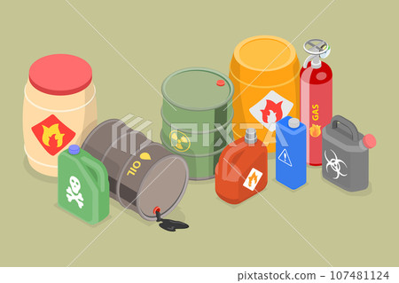 3D Isometric Flat Vector Set of Hazard Toxic Chemical Substances 3D Isometric Flat Vector Set of Hazard Toxic Chemical Substances 107481124