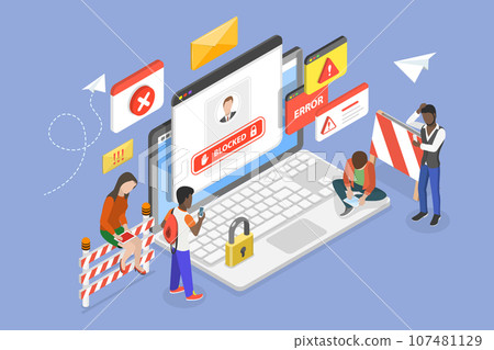 3D Isometric Flat Vector Conceptual Illustration of Blocked User Account 107481129