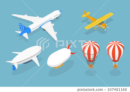 3D Isometric Flat Vector Set of Airships 3D Isometric Flat Vector Set of Airships 107481168