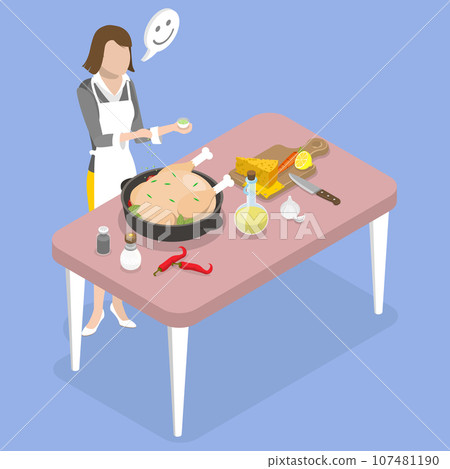 3D Isometric Flat Vector Conceptual Illustration of Cooking Chicken 107481190