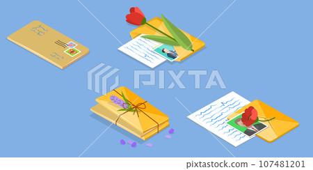 3D Isometric Flat Vector Set of Mail Paper Letters 107481201