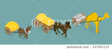 3D Isometric Flat Vector Set of Draft Animals 3D Isometric Flat Vector Set of Draft Animals 107481237