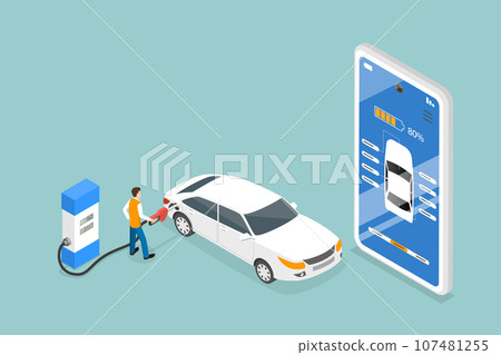 3D Isometric Flat Vector Conceptual Illustration of Car Fuel or Charge Managment 3D Isometric Flat Vector Conceptual Illustration of Car Fuel or Charge Managment 107481255