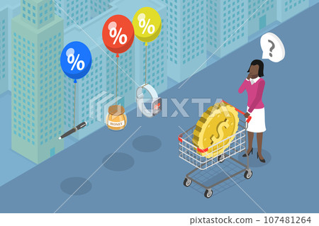 3D Isometric Flat Vector Conceptual Illustration of Rising Inflation 3D Isometric Flat Vector Conceptual Illustration of Rising Inflation 107481264
