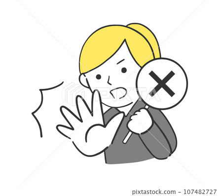 Illustration material of a foreign woman expressing a cross with a plate and hand 107482727