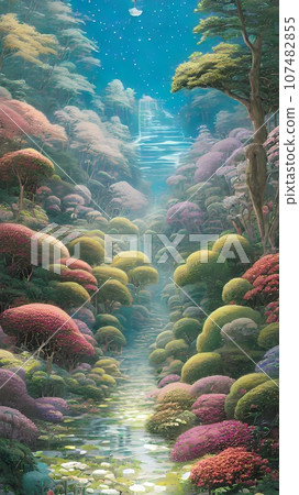 Surreal garden path way digital anime landscape 107482855