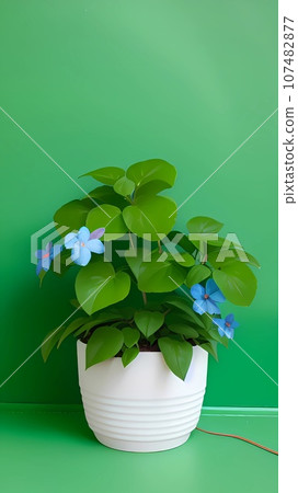 green plant in a pot on a green background green plant in a pot on a green background 107482877