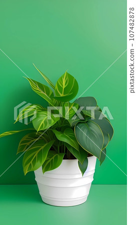 green plant in a pot on a green background green plant in a pot on a green background 107482878
