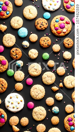 Colorful assorted cookies illustration  107482889