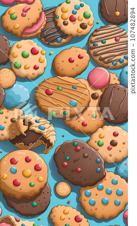 Colorful assorted cookies illustration  107482894
