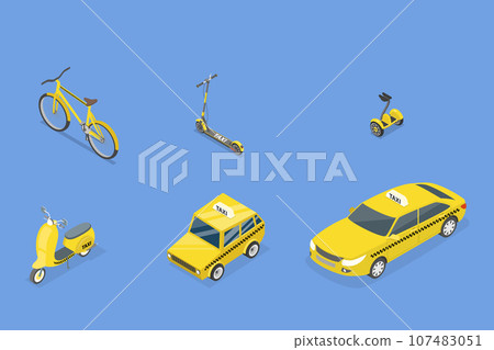 3D Isometric Flat Vector Set of Taxi 107483051