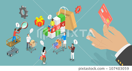 3D Isometric Flat Vector Conceptual Illustration of Customer Shopping Habits Research 107483059