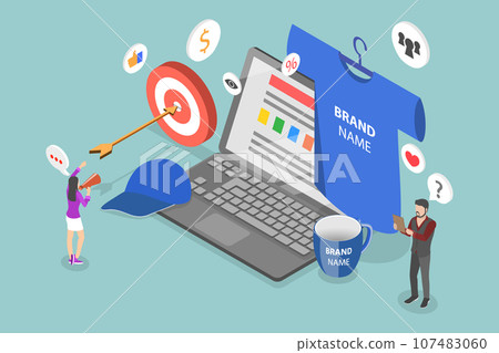 3D Isometric Flat Vector Conceptual Illustration of Products with Company Logo 3D Isometric Flat Vector Conceptual Illustration of Products with Company Logo 107483060