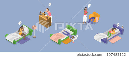 3D Isometric Flat Vector Conceptual Illustration of Sleepy Early Morning 107483122