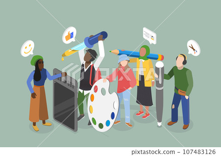 3D Isometric Flat Vector Conceptual Illustration of Creative Artists 107483126