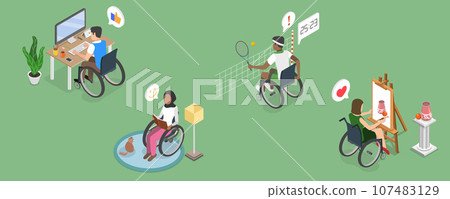 3D Isometric Flat Vector Conceptual Illustration of Life With Disability 3D Isometric Flat Vector Conceptual Illustration of Life With Disability 107483129