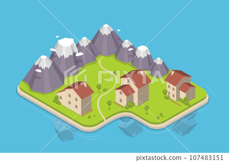 3D Isometric Flat Vector Icon of Mountain Nature 107483151