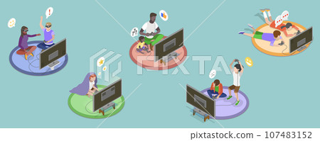 3D Isometric Flat Vector Set of Video Game Scenes 107483152