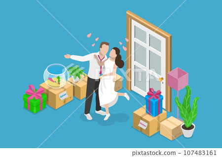 3D Isometric Flat Vector Conceptual Illustration of Newlyweds 107483161