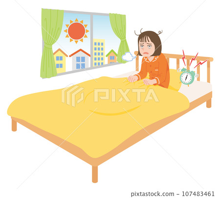A young woman wakes up exhausted in the morning 107483461