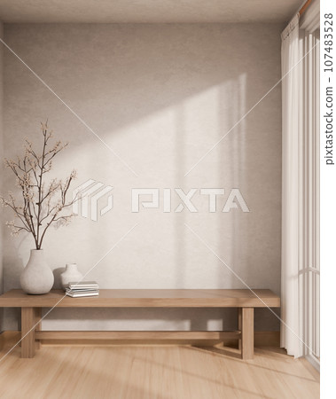 Copy space on a wooden bench against the white... - Stock Illustration ...