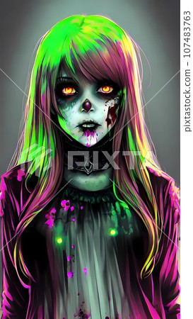 Luminous glowing female zombie character design concept Luminous glowing female zombie character design concept 107483763