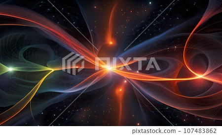 3d rendering background with neon glowing lines and dots 3d rendering background with neon glowing lines and dots 107483862