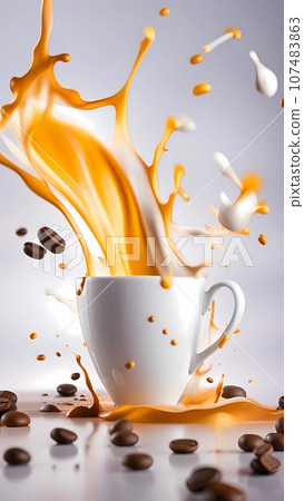 realistic coffee splash on a cup of coffee realistic coffee splash on a cup of coffee 107483863