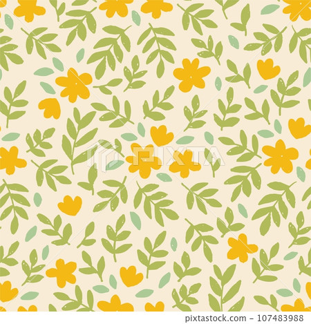 Flowers and leaves hand draw vector seamless pattern. 107483988