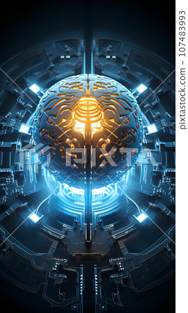 手绘人工智能机械神经中枢元素插画 107483993
