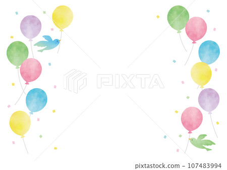 Watercolor colorful balloons and birds frame 107483994