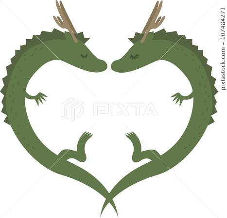 一對龍夫婦形成一顆心的插圖（綠色） 107484271