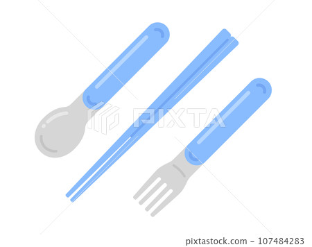 Illustration of a light blue cutlery set for kids 107484283