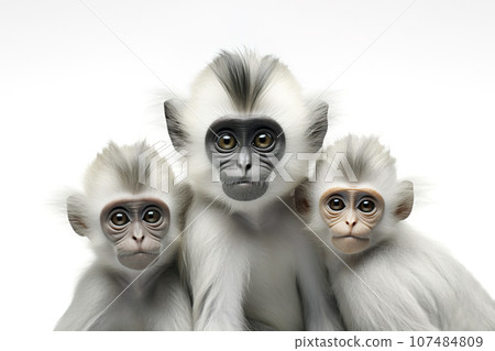 Image of family group of leaf monkey on white background. Wildlife Animals. Illustration, Generative AI. 107484809