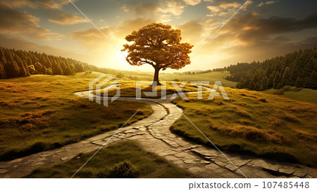 通往一棵孤樹的道路的“人工智慧生成圖像” 107485448