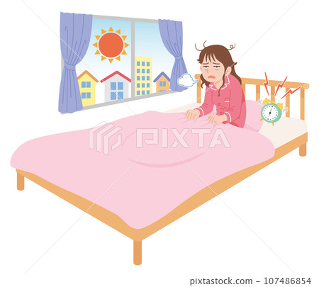 年輕女子醒來時精疲力竭 年輕女子醒來時精疲力竭 107486854